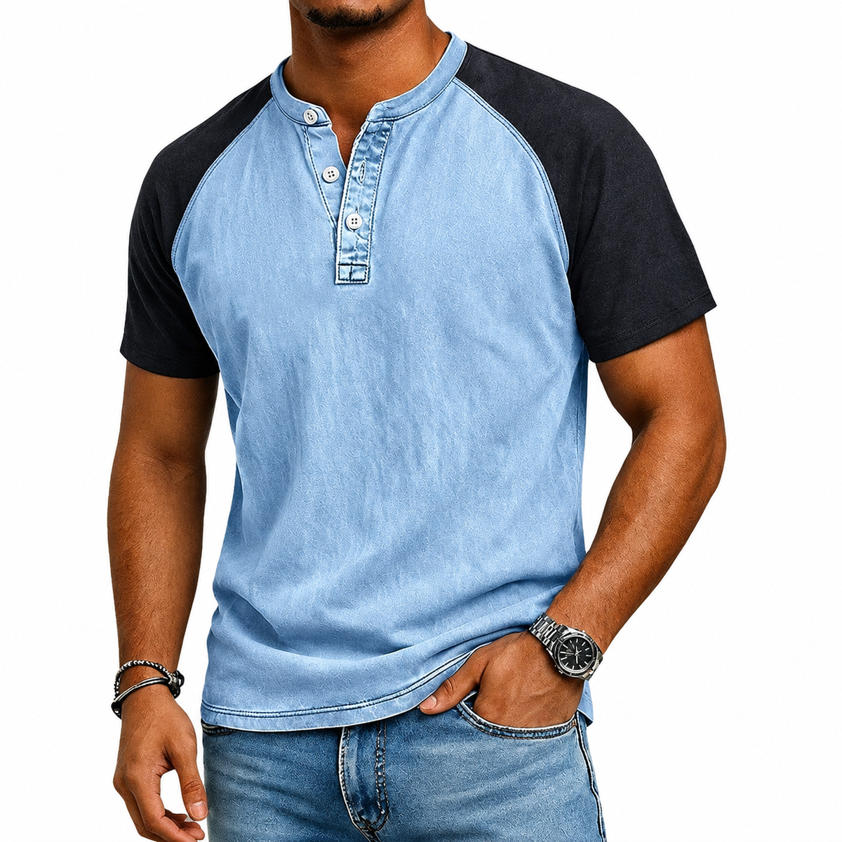 Nevan | Vintage Raglan Henley T Shirt