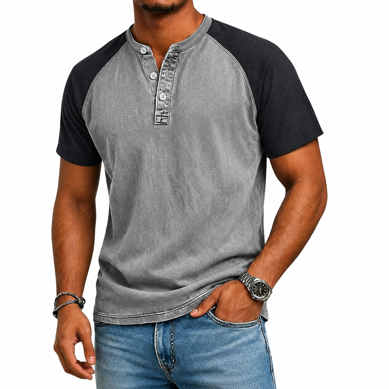 Nevan | Vintage Raglan Henley T Shirt