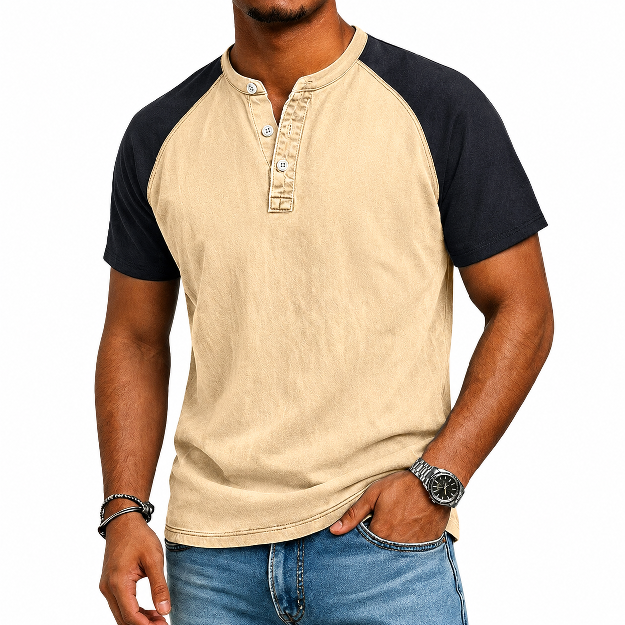 Nevan | Vintage Raglan Henley T Shirt