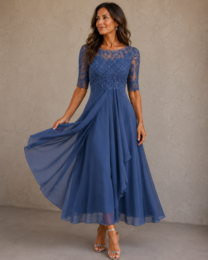 Isavelle | Graceful Lace Sleeve Midi Dress