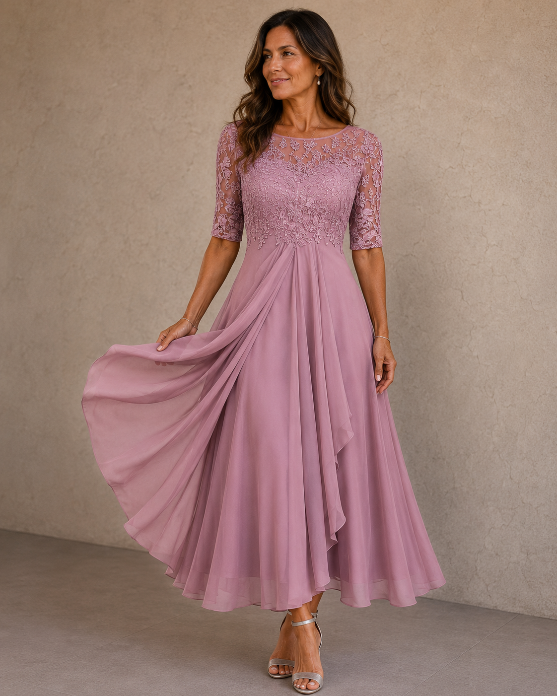 Isavelle | Graceful Lace Sleeve Midi Dress