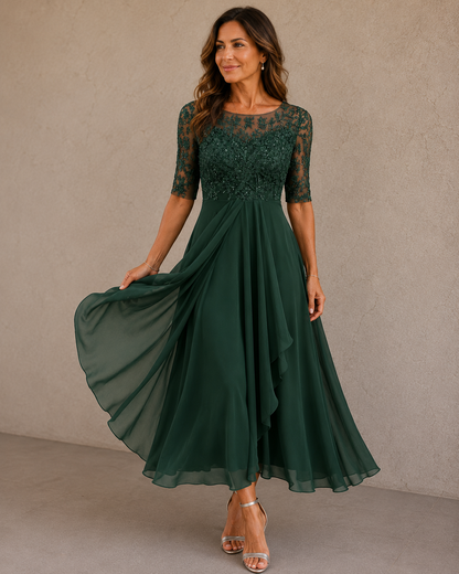 Isavelle | Graceful Lace Sleeve Midi Dress