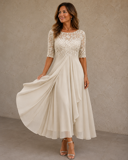 Isavelle | Graceful Lace Sleeve Midi Dress
