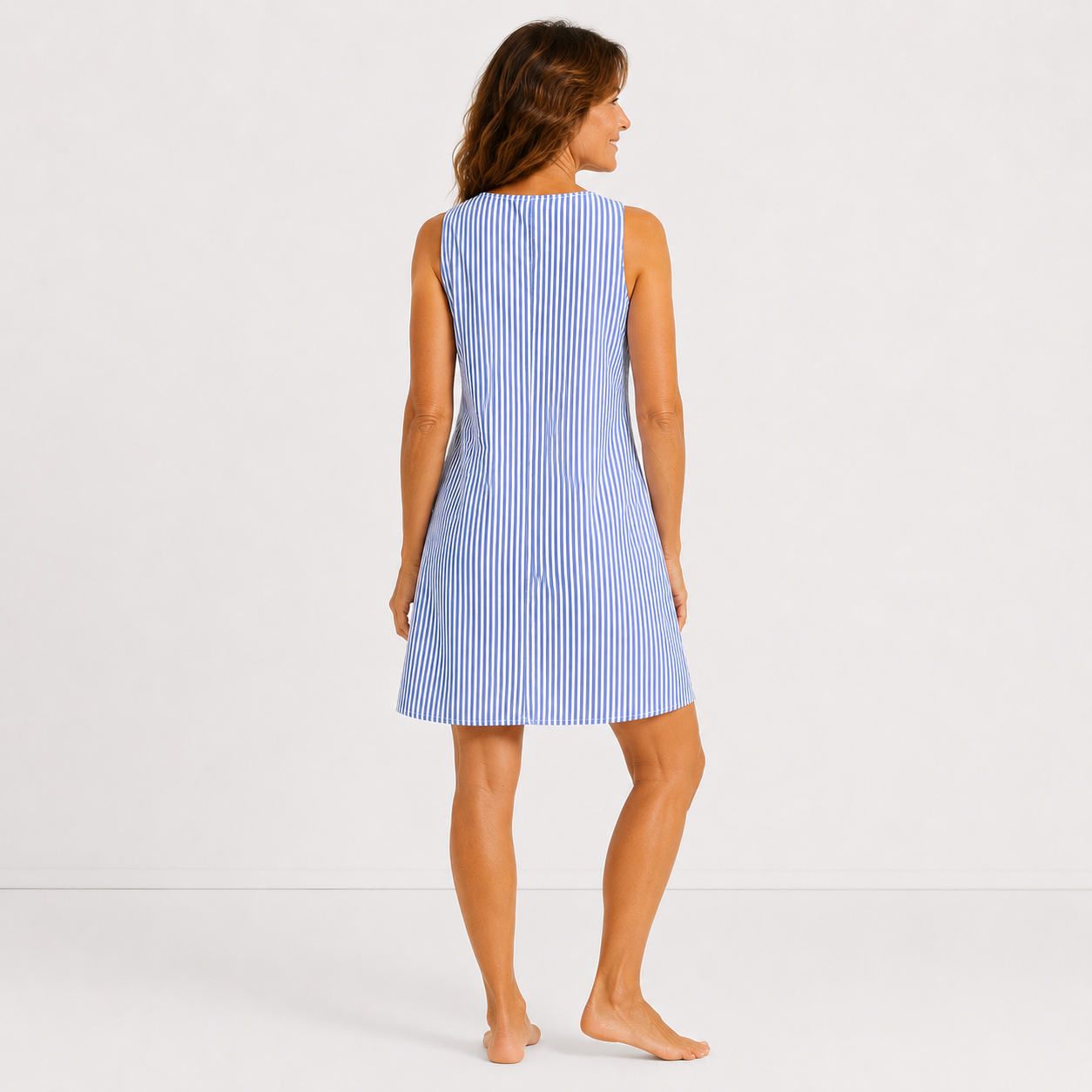 Xenia | Sleeveless Pinstripe Shift Dress