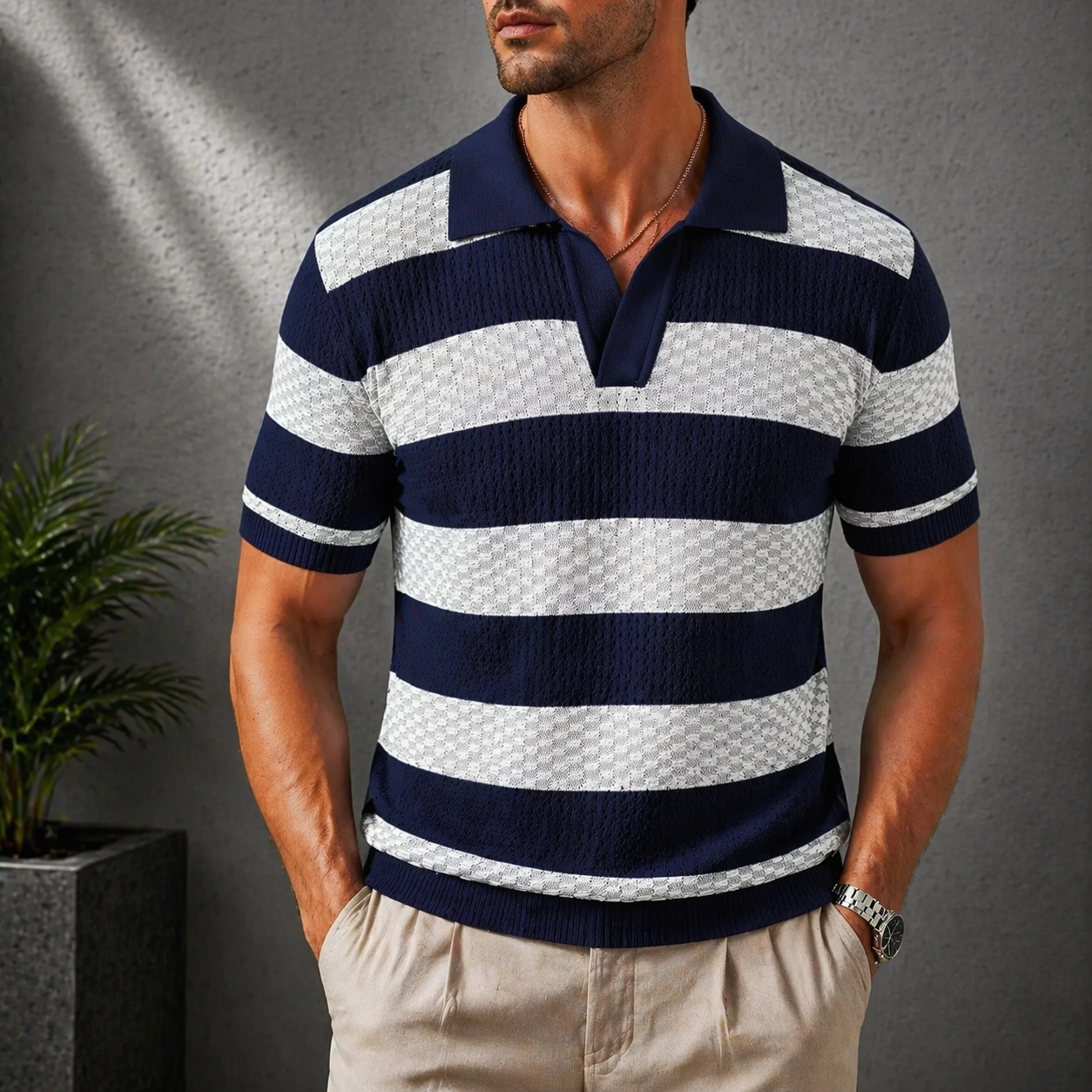 Bastien | Breathable Patterned Collar Polo Shirt