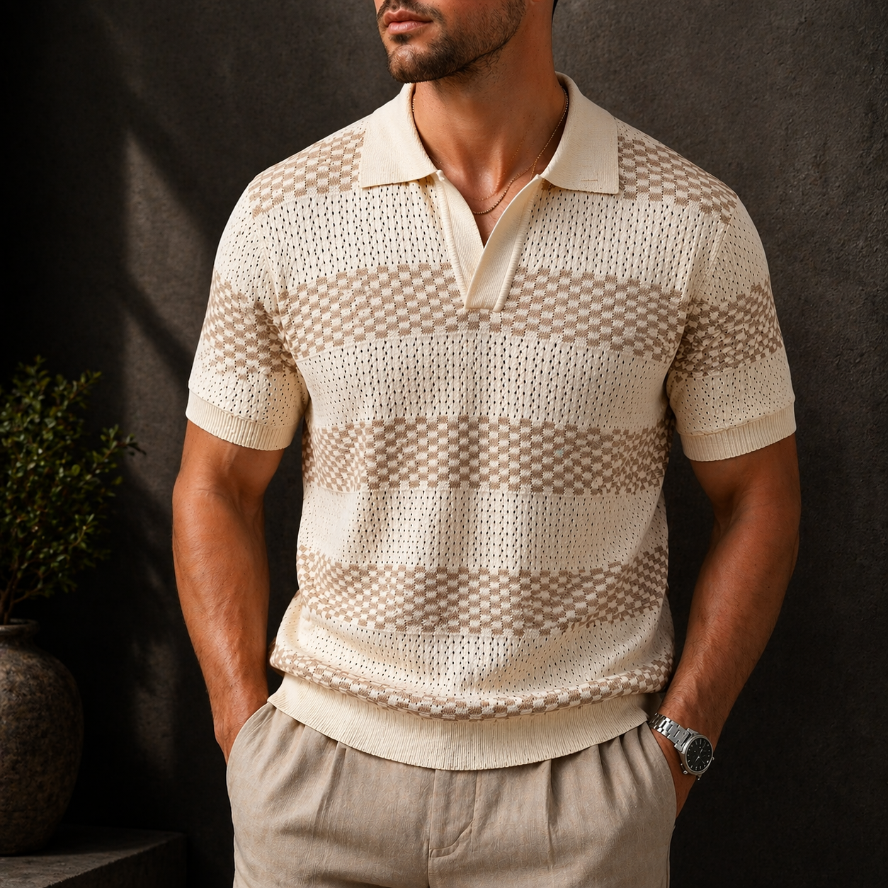 Bastien | Breathable Patterned Collar Polo Shirt