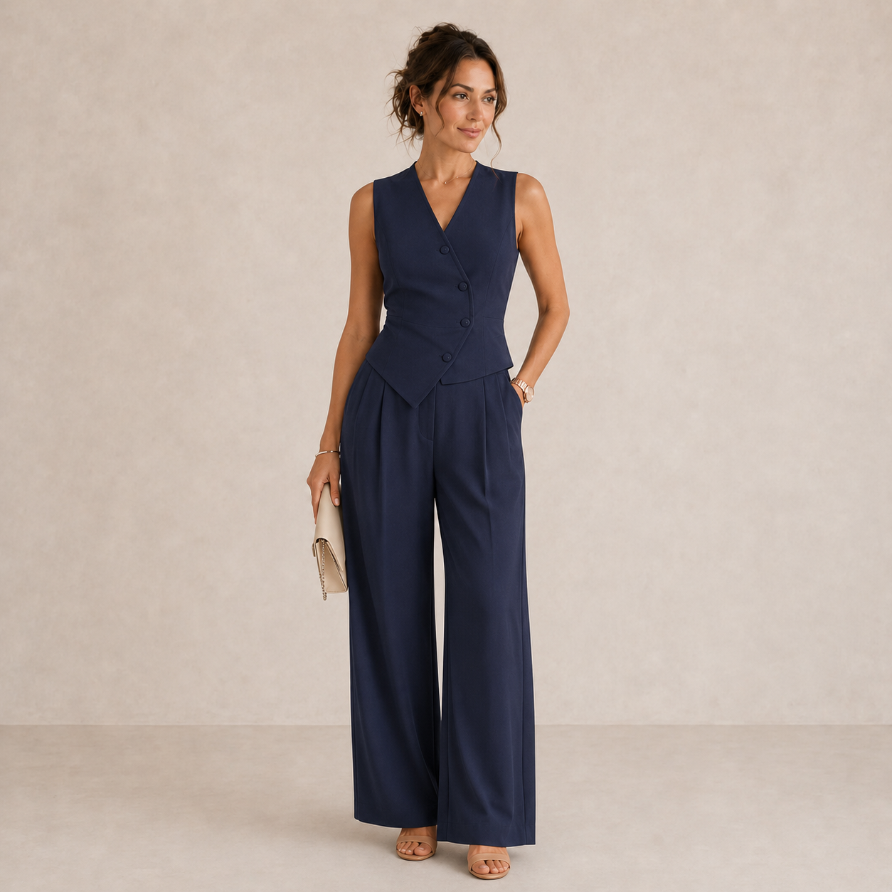 Loressia | Tailored Waistcoat and Palazzo Two Piece Set