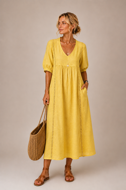 Roselune | Relaxed V Neck Midi Dress