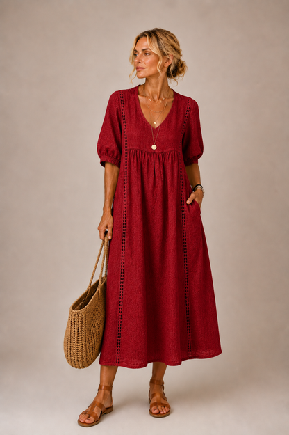 Roselune | Relaxed V Neck Midi Dress
