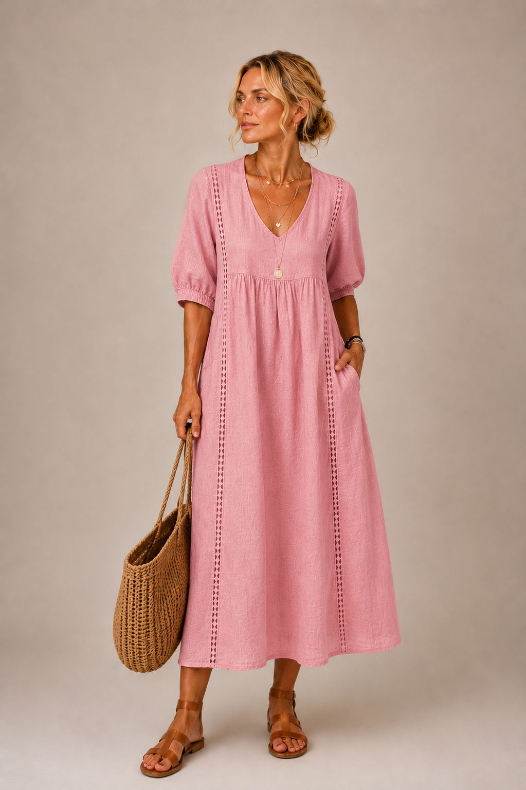 Roselune | Relaxed V Neck Midi Dress