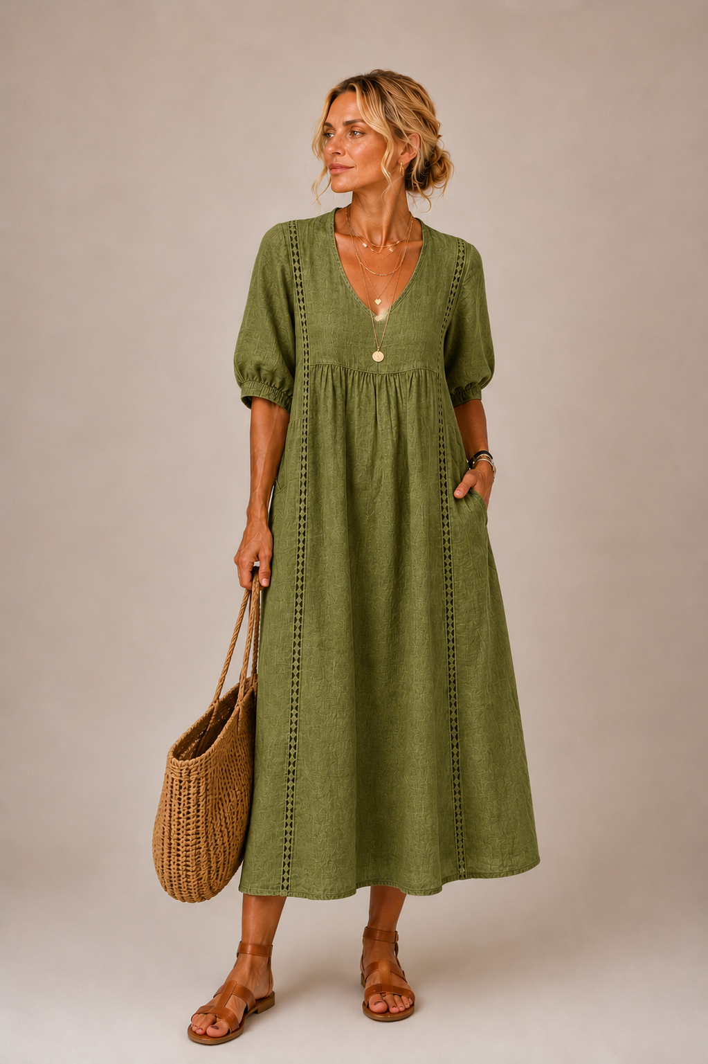 Roselune | Relaxed V Neck Midi Dress