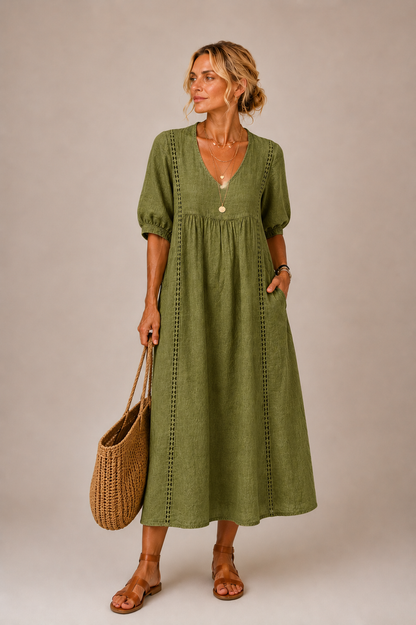 Roselune | Relaxed V Neck Midi Dress