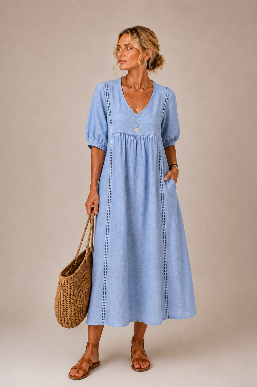 Roselune | Relaxed V Neck Midi Dress