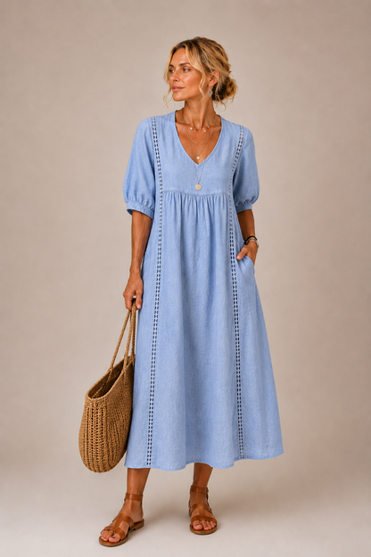 Roselune | Relaxed V Neck Midi Dress