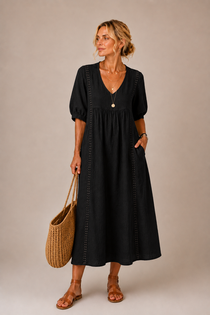 Roselune | Relaxed V Neck Midi Dress