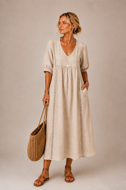 Roselune | Relaxed V Neck Midi Dress