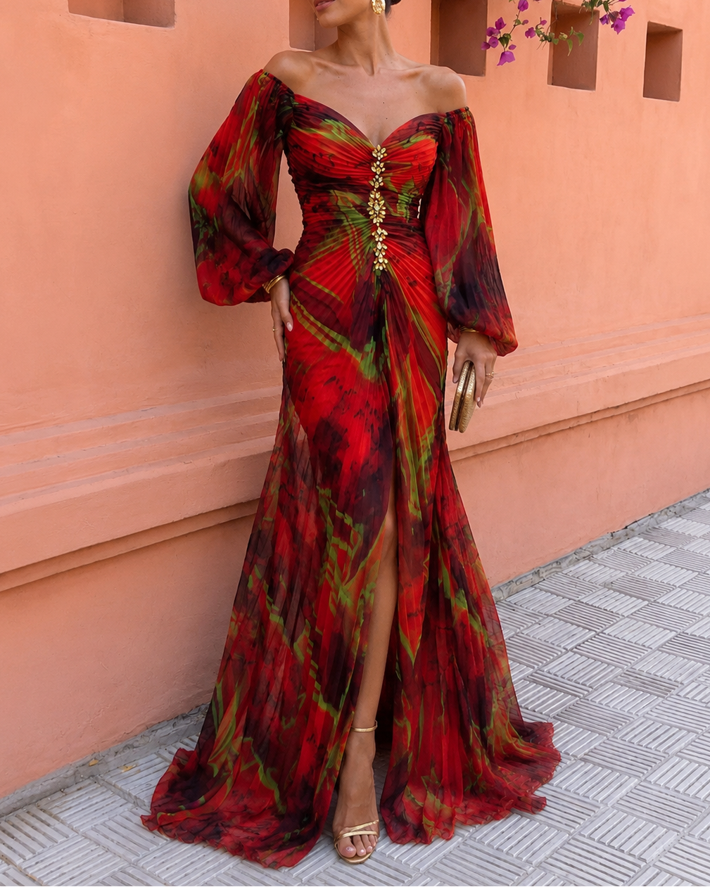 Lioraine | Pleated Watercolor Maxi Dress