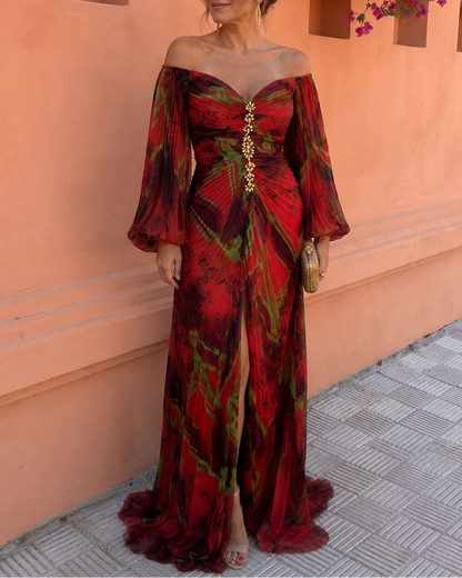 Lioraine | Pleated Watercolor Maxi Dress