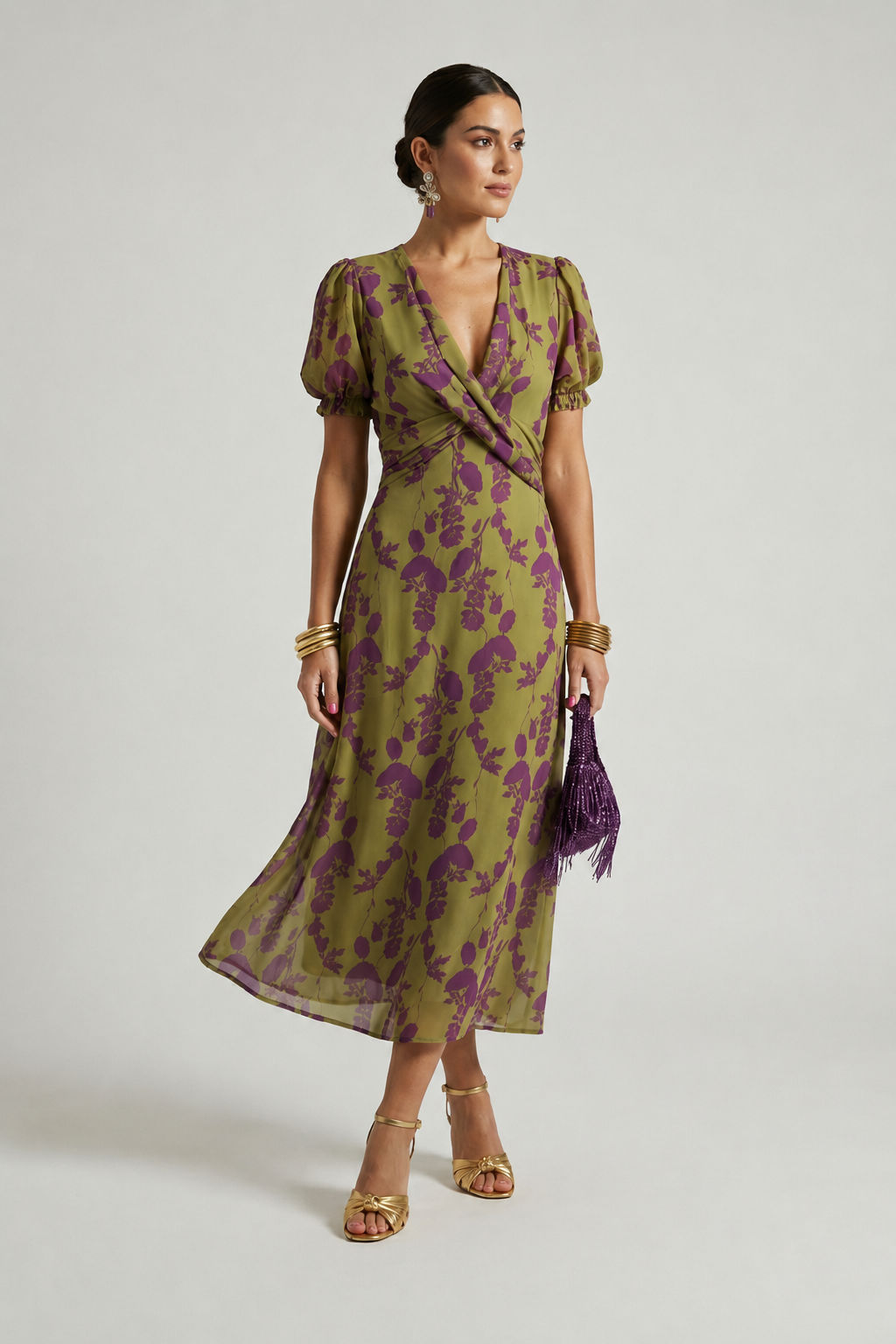 Ysabelle | Printed V Neck Midi Dress