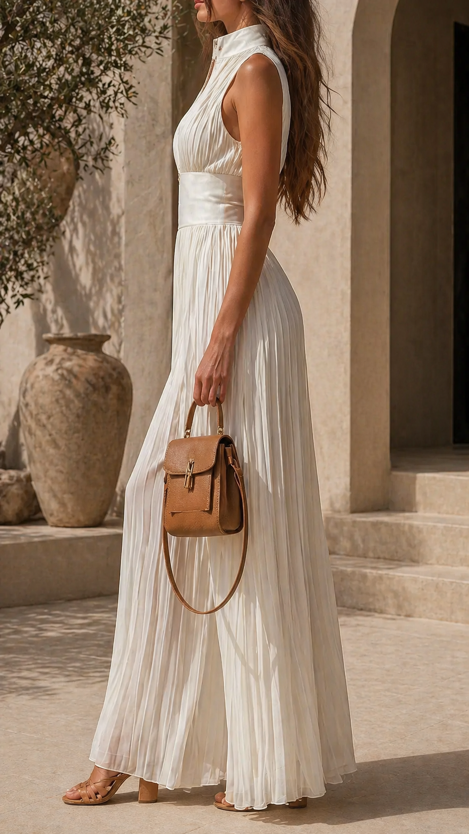 Evelina | Pleated Halter Neck Wide Leg Jumpsuit