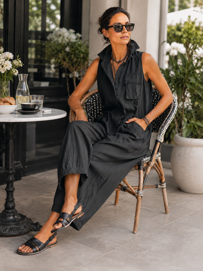 Morvena | Collared Casual Cargo Jumpsuit