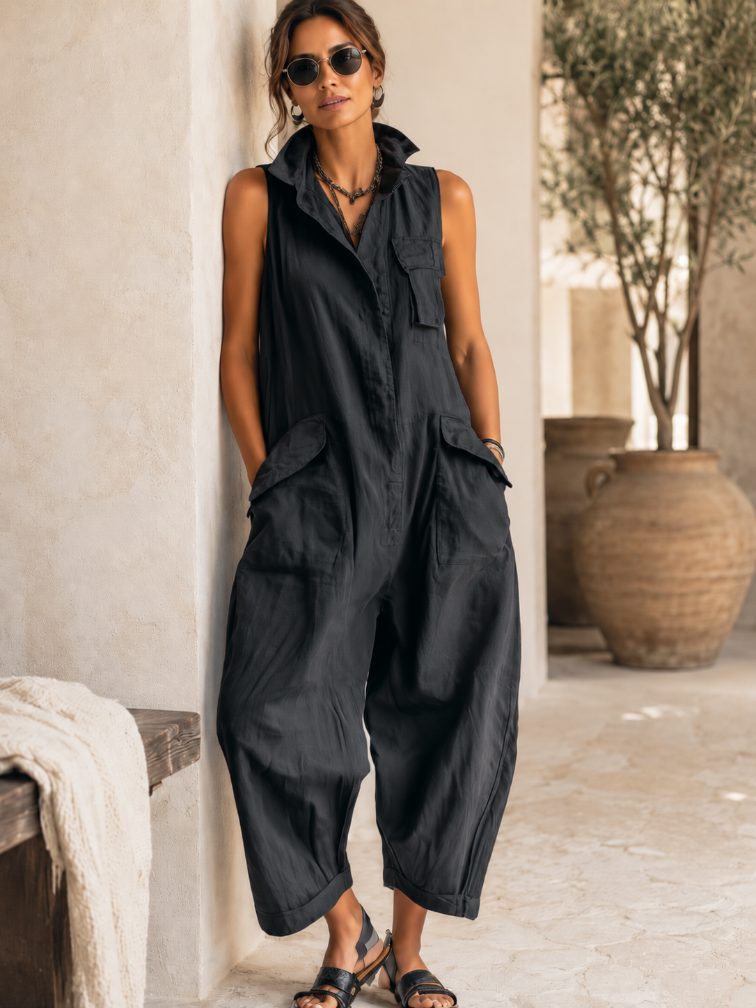 Morvena | Collared Casual Cargo Jumpsuit