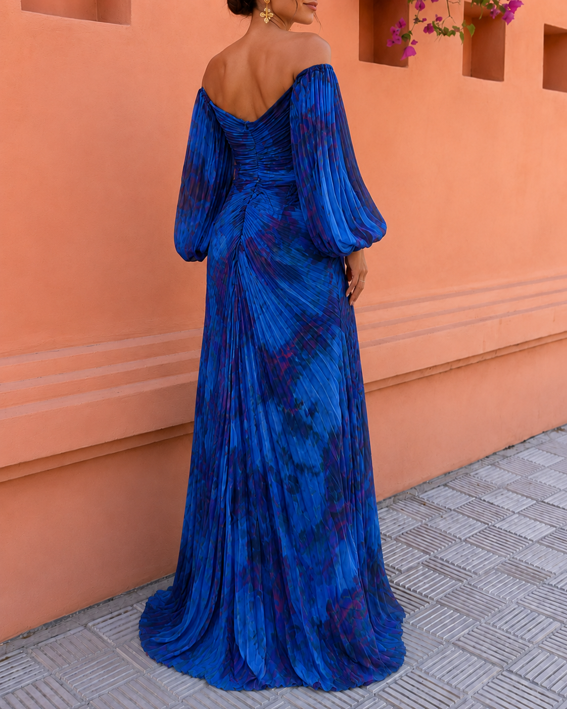 Lioraine | Pleated Watercolor Maxi Dress