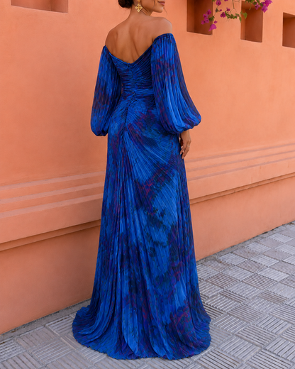 Lioraine | Pleated Watercolor Maxi Dress