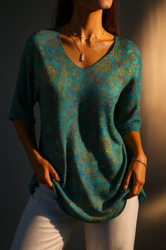 Mirevora | Printed V Neck Casual Blouse