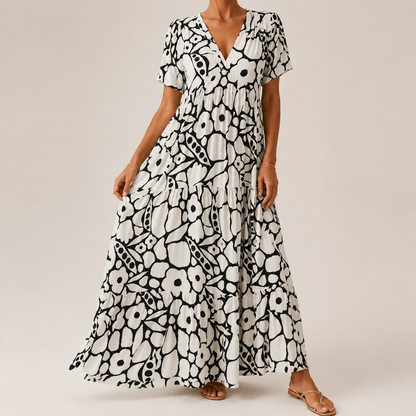 Calista | Elegant Leaf Print Summer Dress