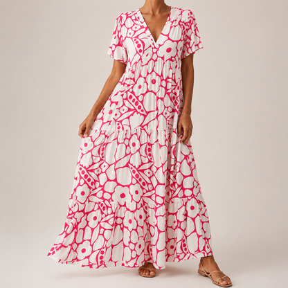 Calista | Elegant Leaf Print Summer Dress