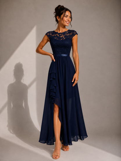 Theodora | Lace Bodice High Low Maxi Dress