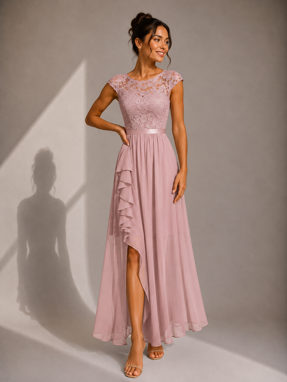 Theodora | Lace Bodice High Low Maxi Dress