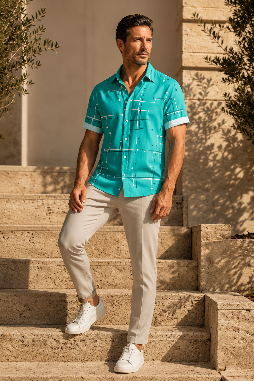 Halston | Skyline Print Resort Shirt