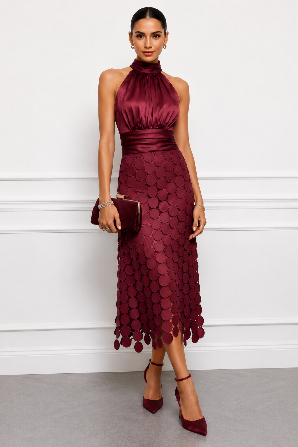 Heliora | Shimmer Disc Hem Midi Dress