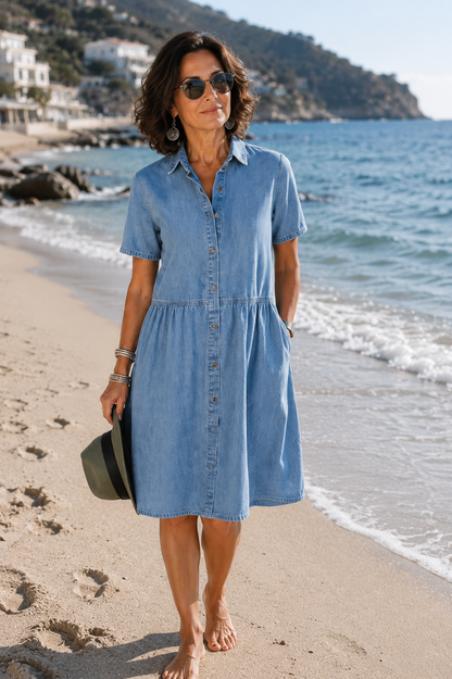 Elowisa | Short Sleeve Denim Shirt Dress
