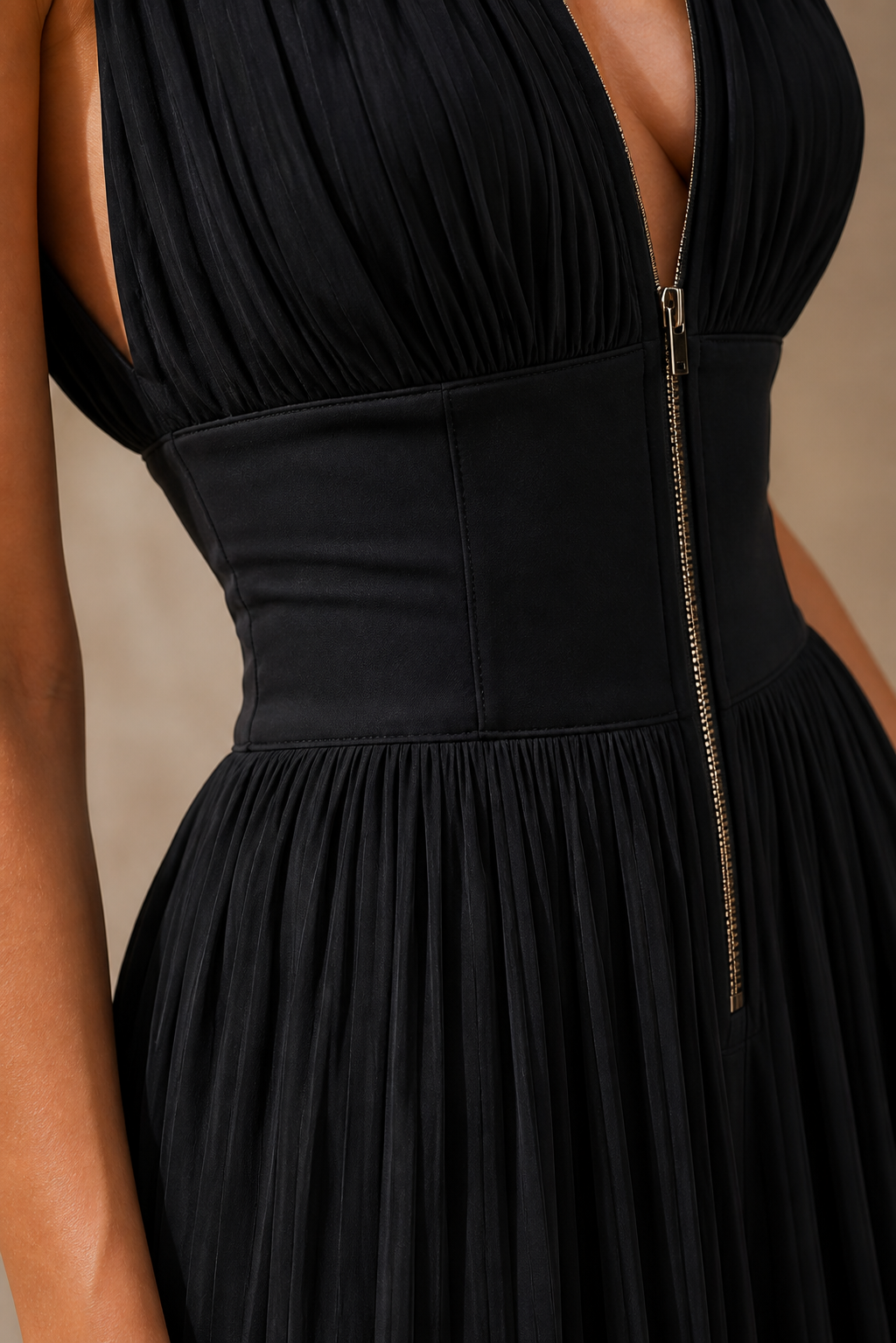 Evelina | Pleated Halter Neck Wide Leg Jumpsuit