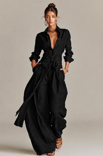 Natalie | Belted Wide Leg Jumpsuit