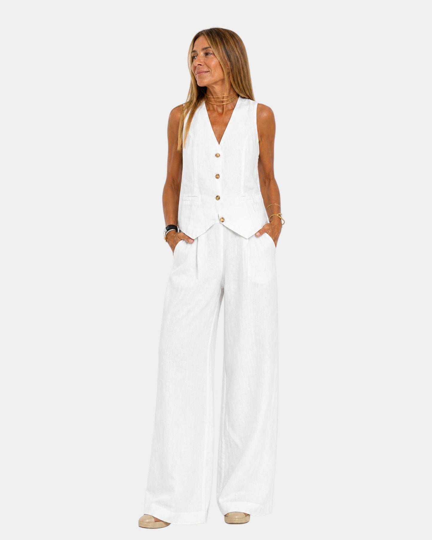 Solenna | Sleeveless Vest and Wide Leg Trouser Set