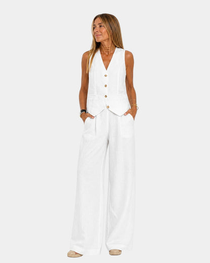 Solenna | Sleeveless Vest and Wide Leg Trouser Set