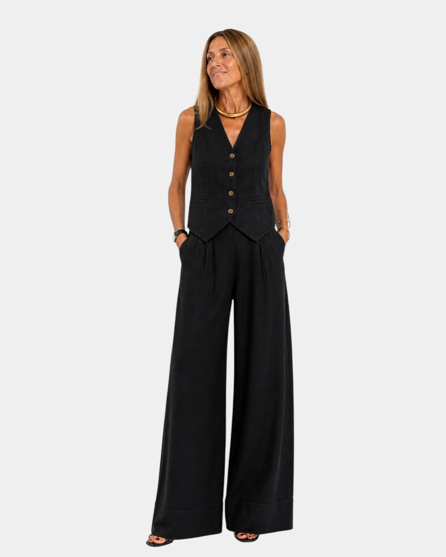 Solenna | Sleeveless Vest and Wide Leg Trouser Set