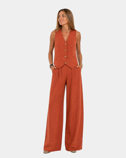 Solenna | Sleeveless Vest and Wide Leg Trouser Set