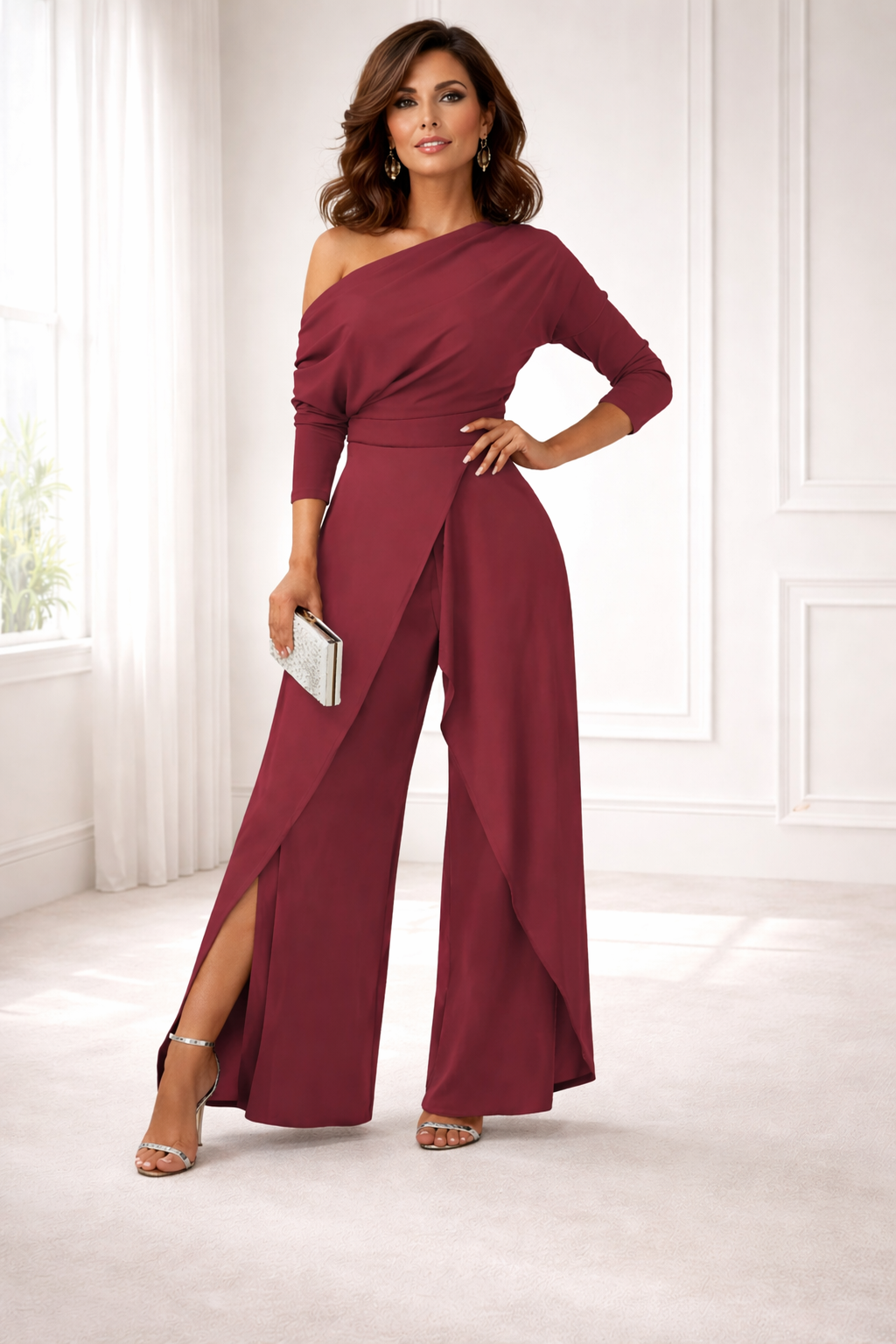 Elena | One Shoulder Black Wide Leg Jumpsuit