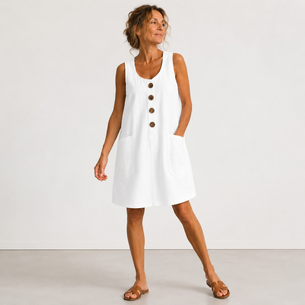 Fiora | Sleeveless Button Pocket Dress