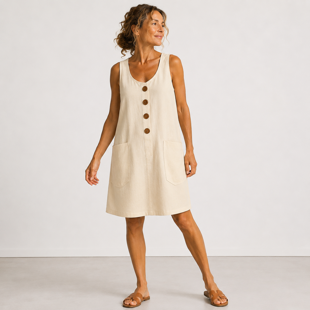 Fiora | Sleeveless Button Pocket Dress