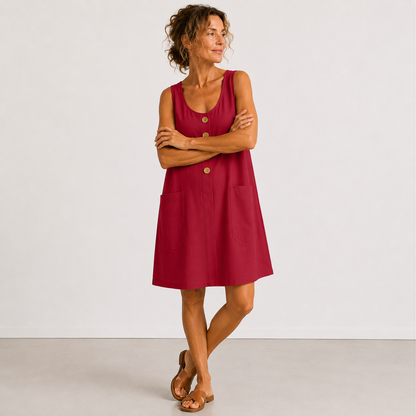 Fiora | Sleeveless Button Pocket Dress