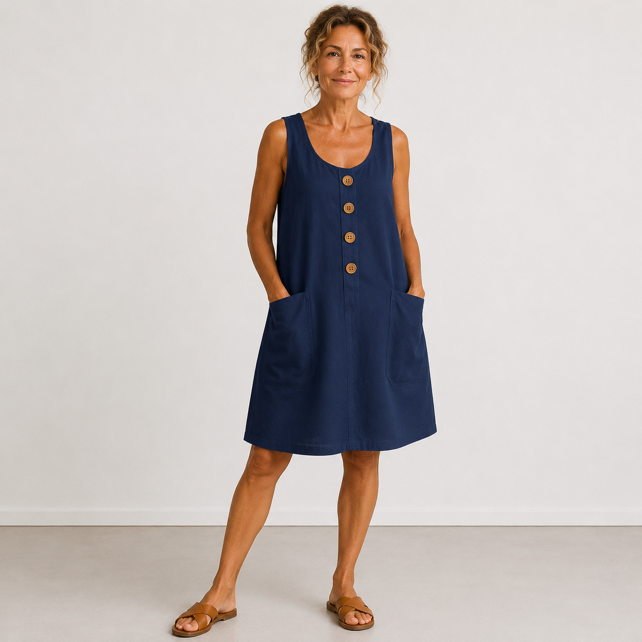 Fiora | Sleeveless Button Pocket Dress