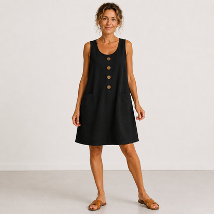 Fiora | Sleeveless Button Pocket Dress