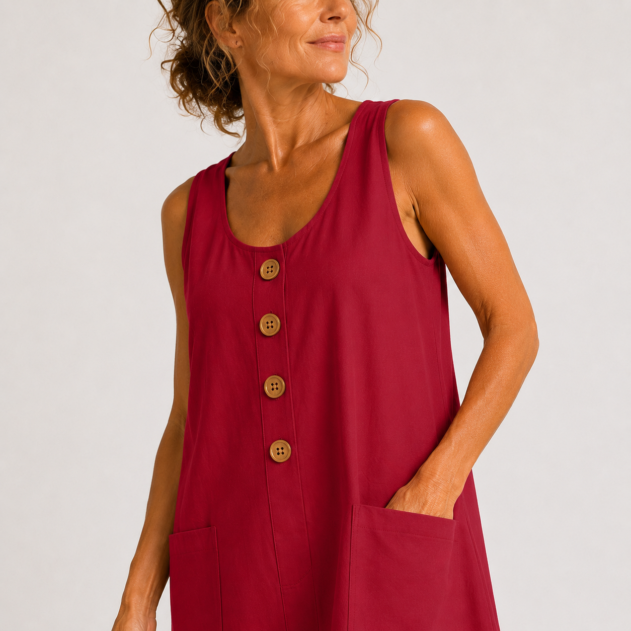 Fiora | Sleeveless Button Pocket Dress
