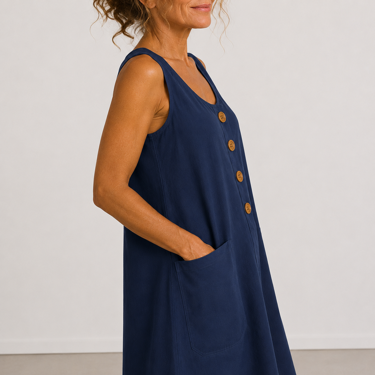 Fiora | Sleeveless Button Pocket Dress
